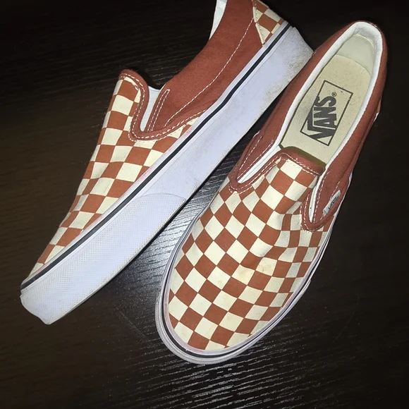 Vans Rust/Brown Checkerboard Slip-Ons - Picture 4 of 14